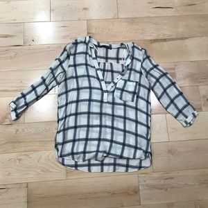 Cream and navy plaid top