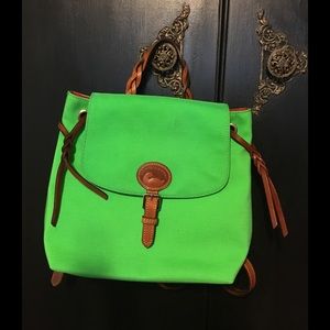 Bright green & leather mini backpack.