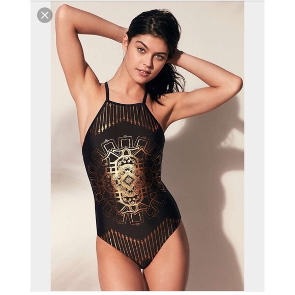 Black & Gold One Piece Swimsuit / Bodysuit
