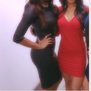 Leather look black sleeve dress