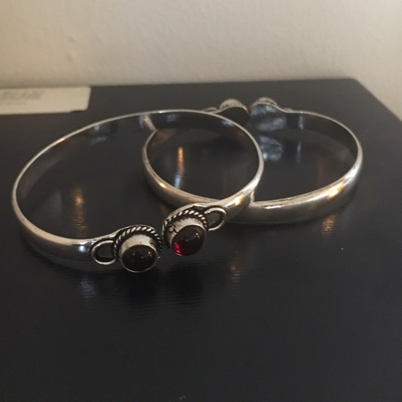 Red stone cuff silver plated cuff