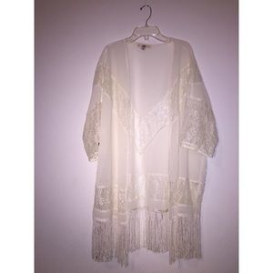 White/Ivory Kimono with Lace and Fringe