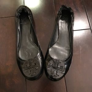 Tory Burch black patent leather flats, size 9.