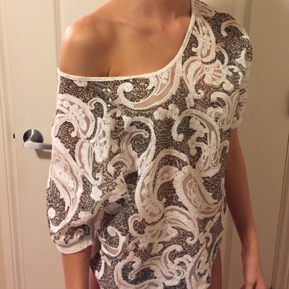 White and Black Sequin Top