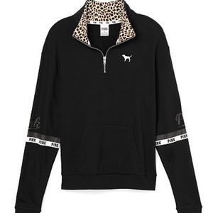 RARE VS PINK Cheetah Half Zip Sweater Black