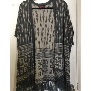 Long Open Front Printed Cardigan