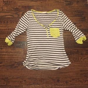 V neck zip up stripped shirt