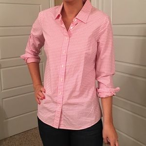 J. Crew pink gingham "perfect shirt"