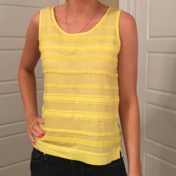 J crew yellow Pom and lace tank