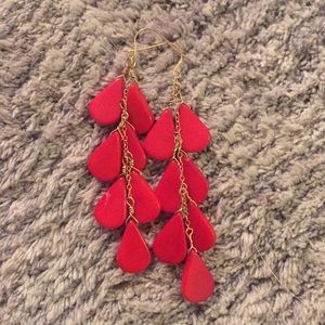 14K gold and coral dangling earrings