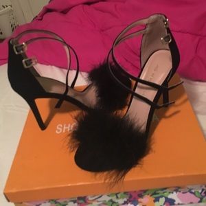Black fur heels