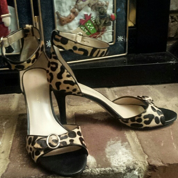 Cowhair leopard print ankle strap hig heel sandals