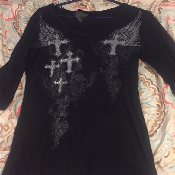 Pretty rhinestone cross shirt