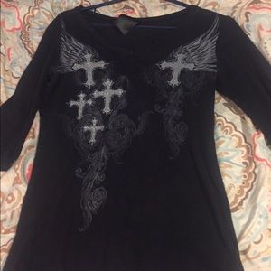 Pretty rhinestone cross shirt