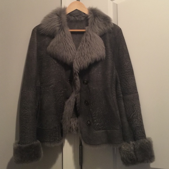 Real Shearling Grey Coat - Picture 1 of 4