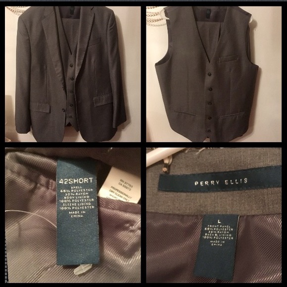 Perry Ellis Portfolio Suit StretchSharkskin Vested - Picture 4 of 4
