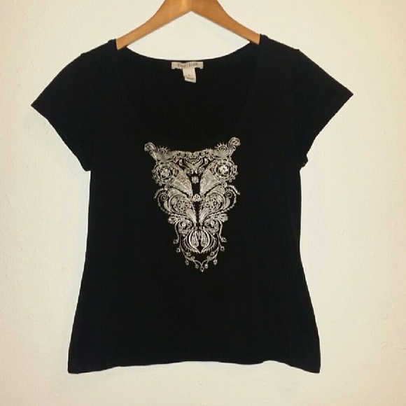 WHBM Black Tshirt w/ beaded detail