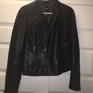 Express faded black leather Jacket