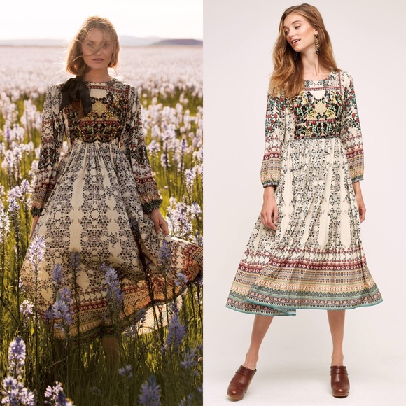 Anthropologie Dresses & Skirts - Bhanuni Far Fields Beaded Floral Midi Dress