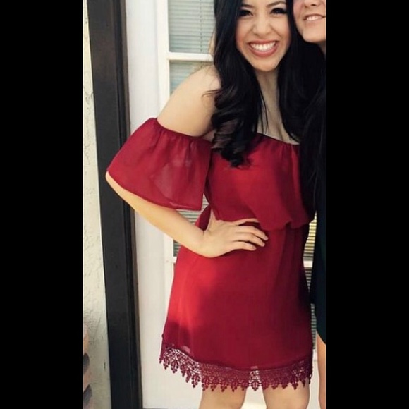Burgundy off the shoulder dress