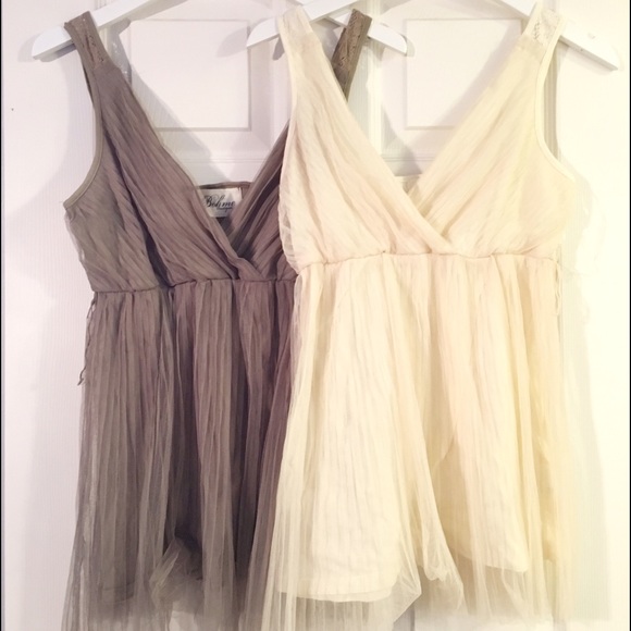 Bohme Tops - Cream & Olive Empire Tanks Bohme Tops - Cream & Olive Empire Tanks