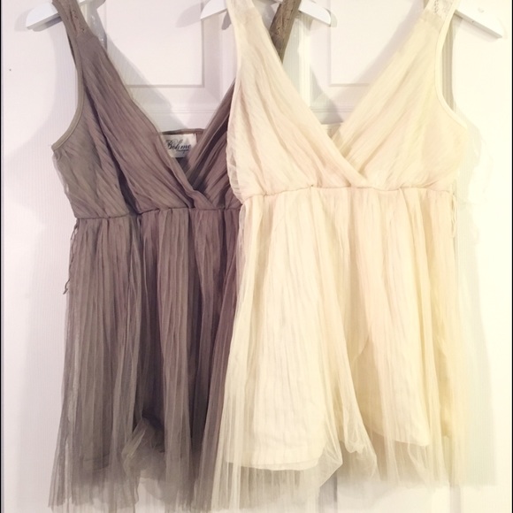 Bohme Tops - Cream & Olive Empire Tanks Bohme Tops - Cream & Olive Empire Tanks