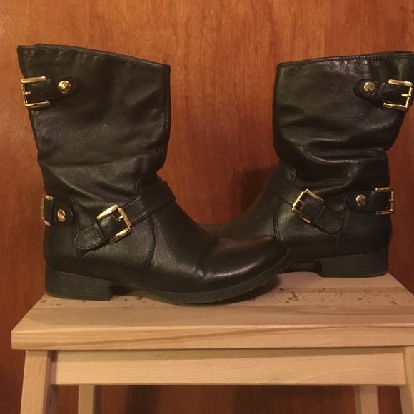 Steve Madden Gold Buckle Zippered boots - Picture 1 of 4