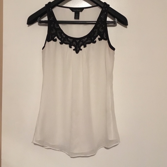 White tank with black beading