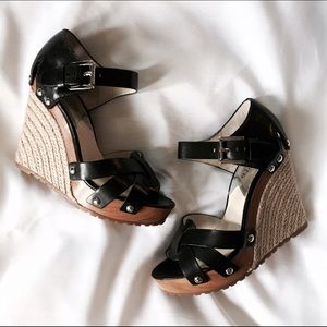 NIB Michael Kors "Somerly" black raffia wedge 5.5