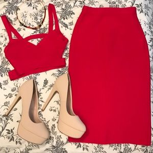 Red two piece outfit