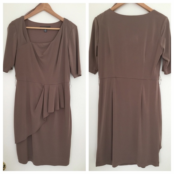 Donna Ricco petite taupe belted dress w sleeves