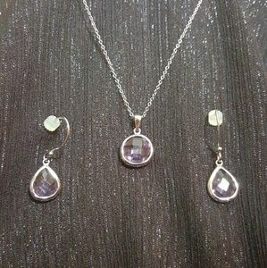 Amethyst Double Checker Cut Necklace & Earrings