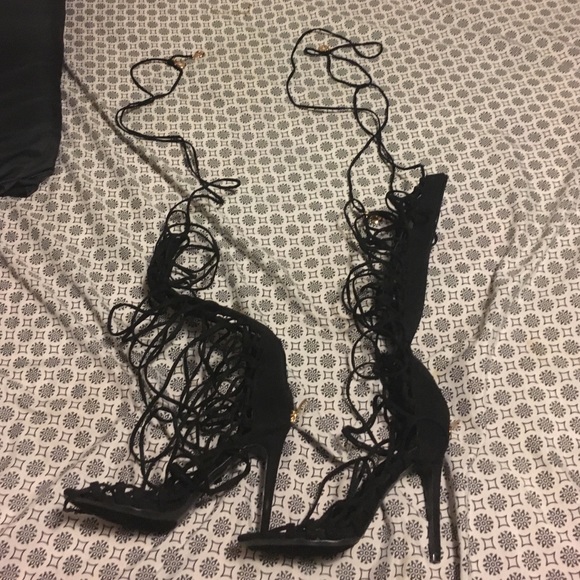 Black lace up heels