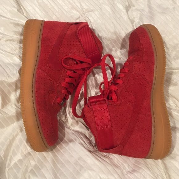 Red Suede Nike Air Force one's (high)
