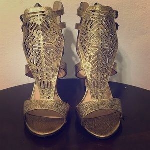 Joe's Jeans "Nox" gold stiletto sandals - size 7