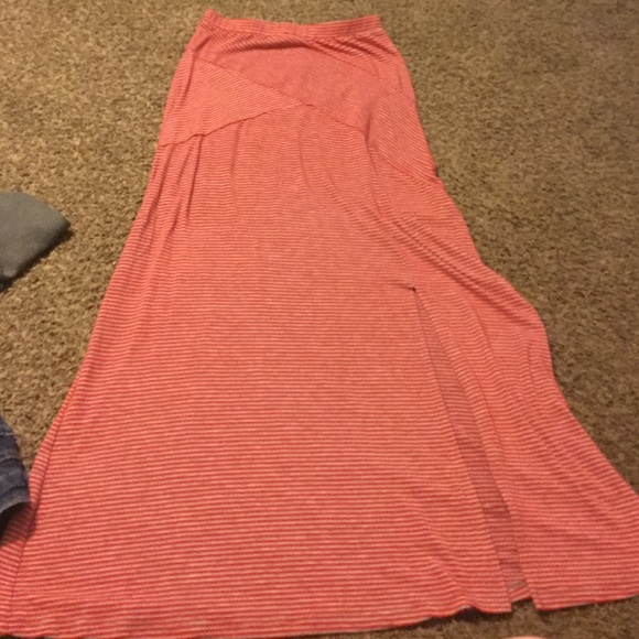 Red and grey stripped maxi skirt