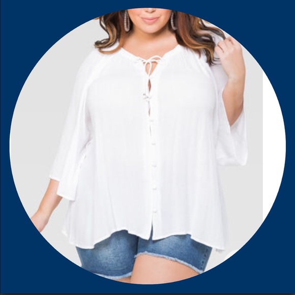 Ashley Stewart Tops - 🆕 Women's White Gauze Button Front Peasant Top
