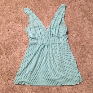 Junior's baby doll tank top with black polka dots