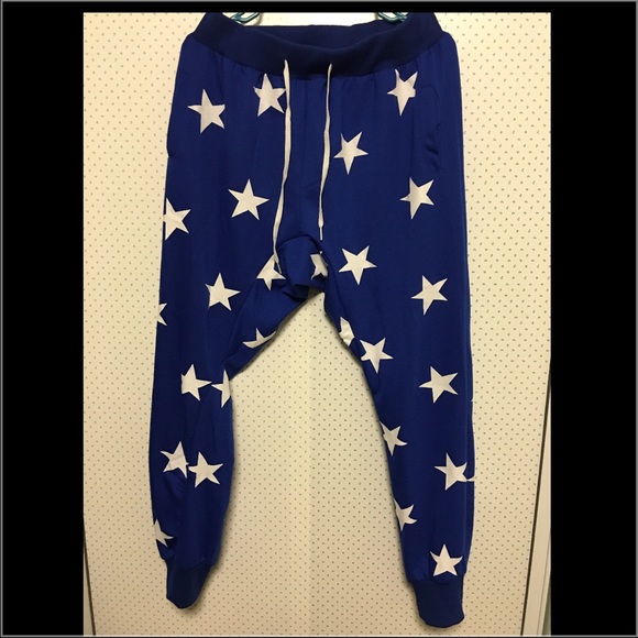 Blue and white star print jogger pants