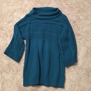 Women's turquoise cowl neck sweater