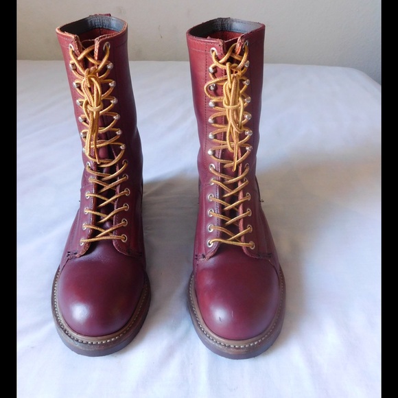 Leather! Chic Red Patch Boots W/Adjustable Tongue - image 1