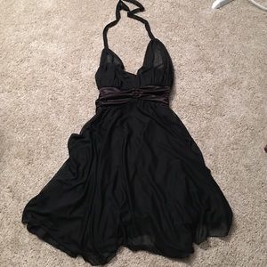 Chiffon/sateen halter top black midi dress