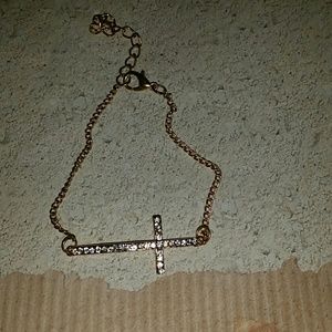 Simple Gold plated crystal Side Way cross Bracelet