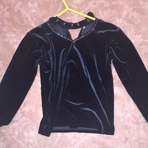 Velvet choker dark green long sleeve blouse