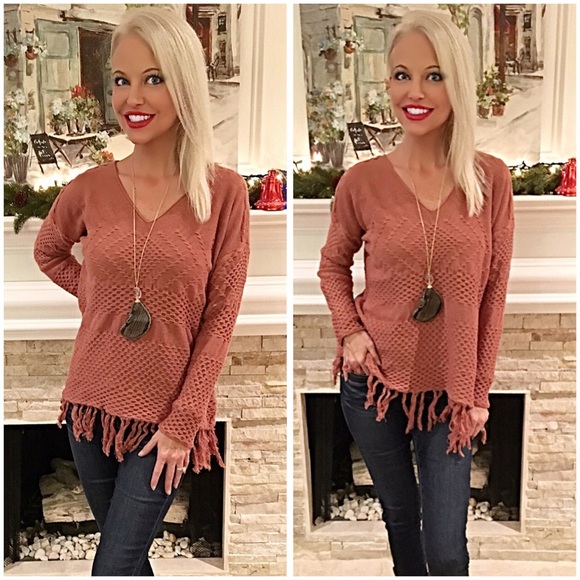 Gorgeous fringe sweater/tunic in cinnamon LAST 1 - Picture 2 of 2