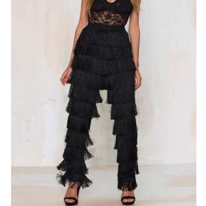 NastyGal Black Fringe Pants