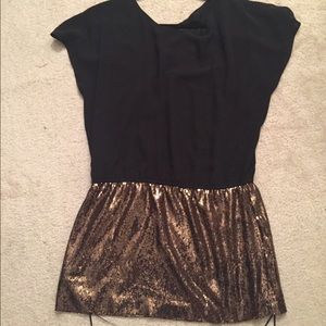 Sz L Express Black and Bronze Sequin Tunic Dress