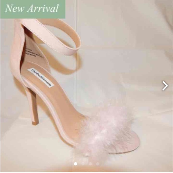 Thedollhouse pink fur ankle strap heel