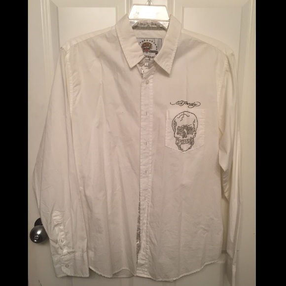 Ed Hardy Studded Skull Collard Shirt