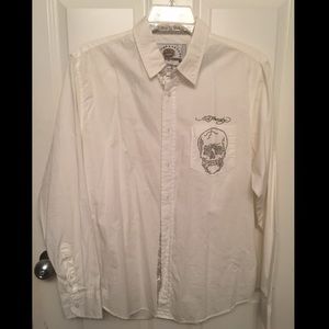Ed Hardy Studded Skull Collard Shirt